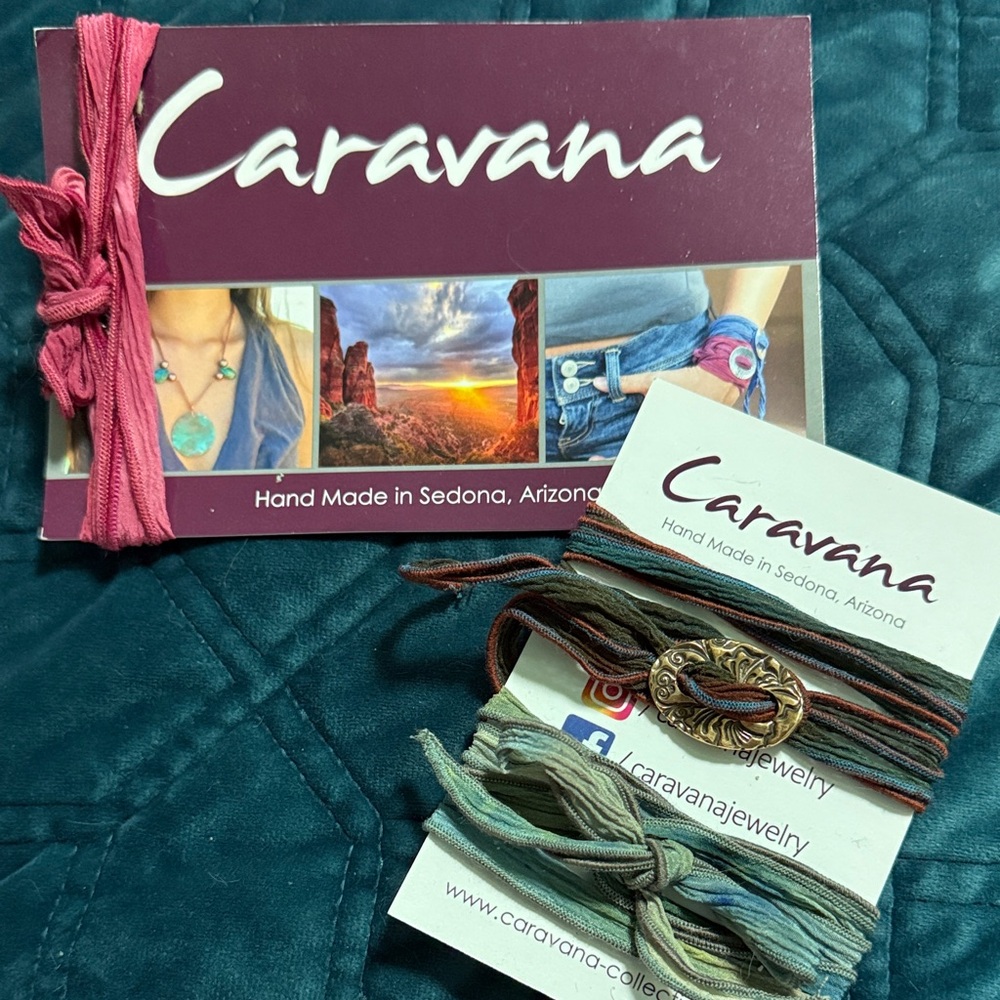 Multicolor silk ribbon Wrap Bracelet set by Caravana, Sedona,AZ